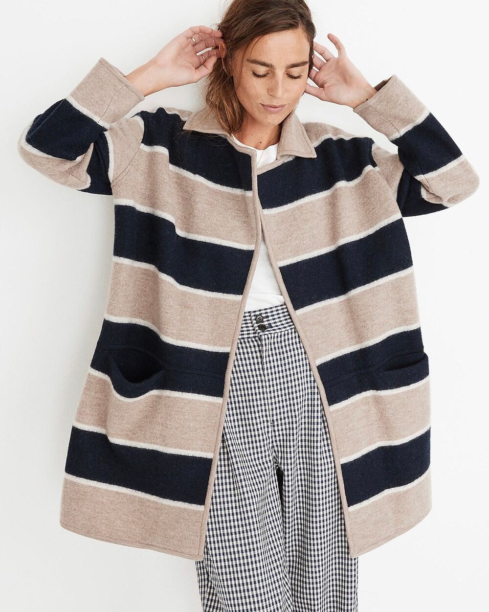 Madewell Merino Wool Striped Ballard Sweater Coat Normcore Size Small NWT